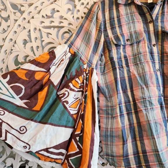 THE MORGAN FACTORY UPCYCLED PLAID LONG SLEEVE TOP BUTTUN DOWN SIZE MEDIUM - Picture 5 of 14